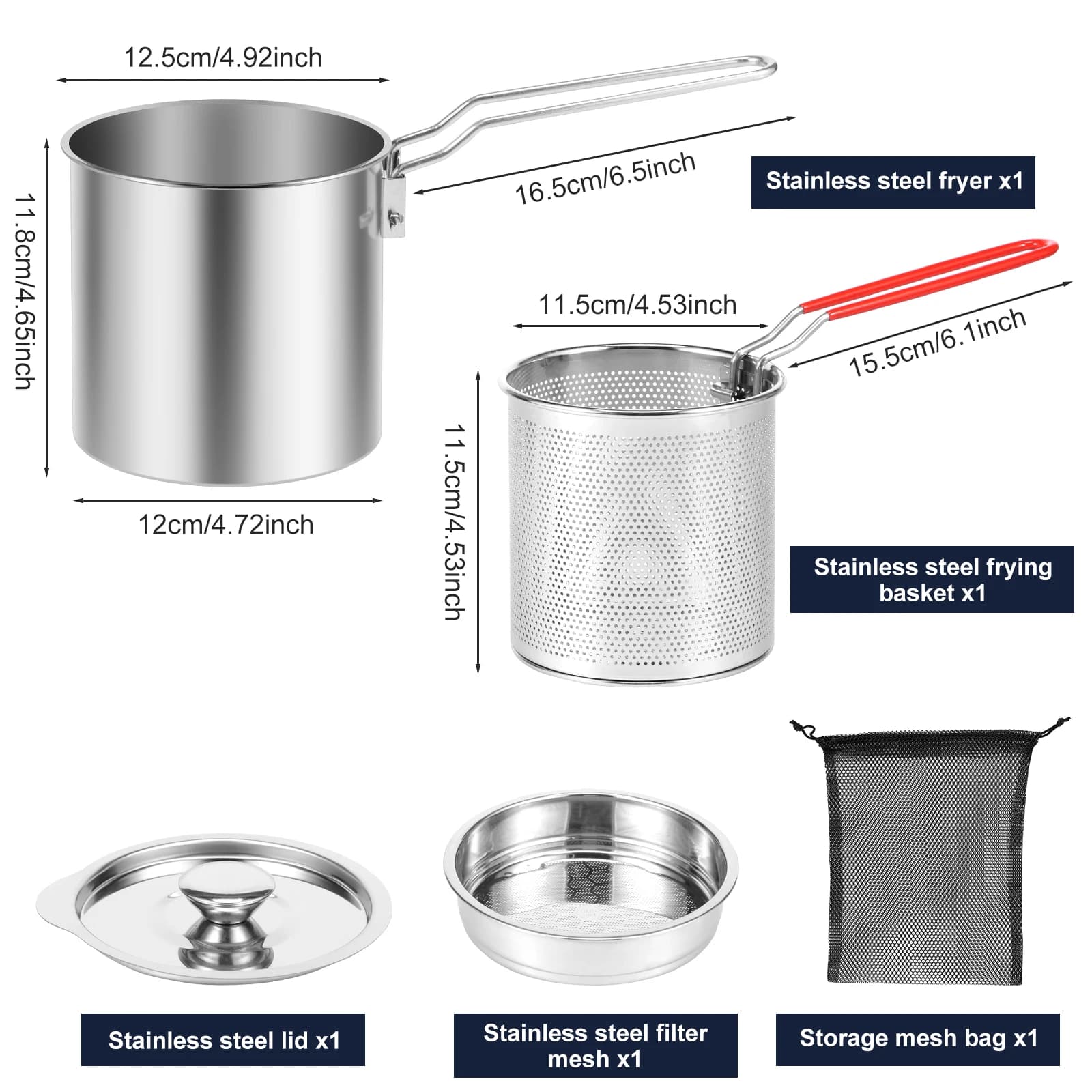 Pot de friteuse avec panier de passoire, Pot à huile en acier inoxydable, récipient de filtre à huil