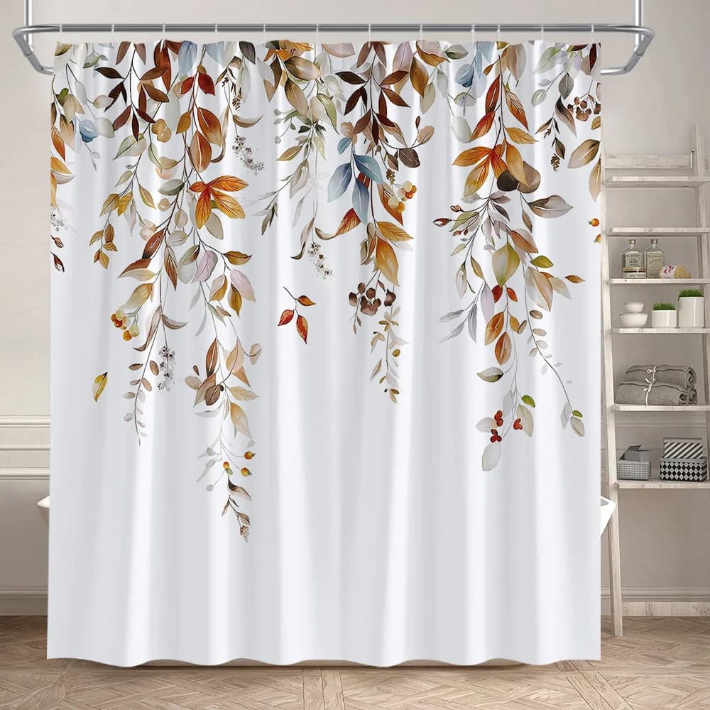 Rideaux de douche feuilles d'eucalyptus automne feuille marron plantes aquarelle rideau de bain mode