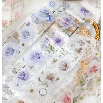 Rouleau d'autocollants décoratifs en forme de Rose, fleurs littéraires, matériel de bricolage, bande