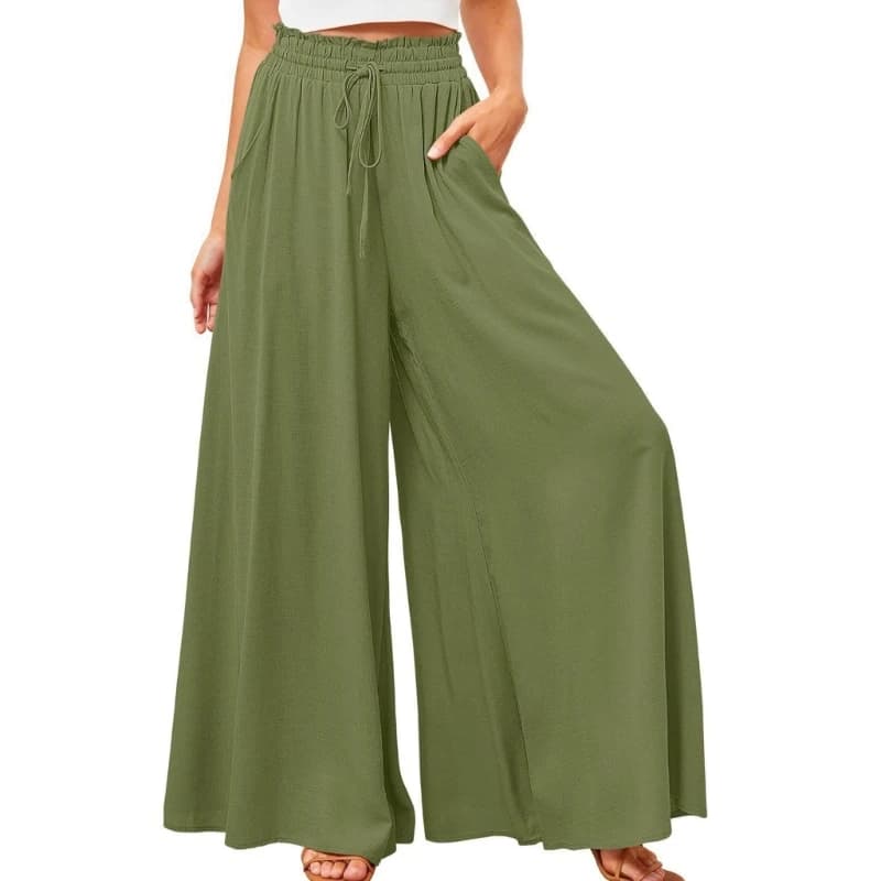 Pantalon Palazzo élastique taille haute pour femmes, fluide, ample, jambes larges, livraison directe