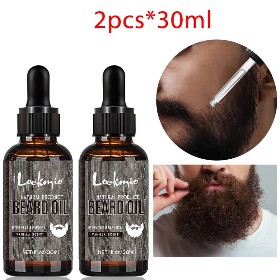 LOCKMIO 2 pièces huile de barbe naturelle pour le visage pour hommes parfum de vanille épaissir doux
