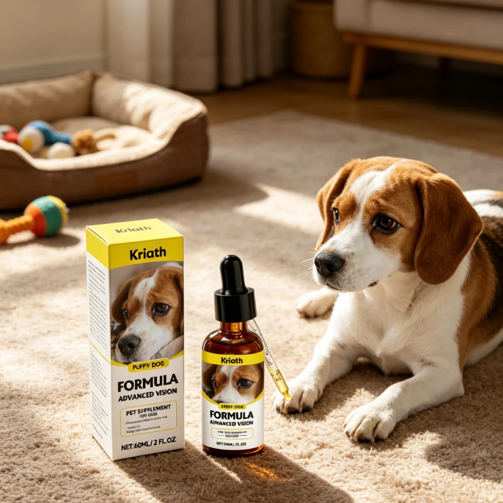 Compléments pour les yeux des chiens Kriath, protection des yeux canins, maintien de la santé, améli