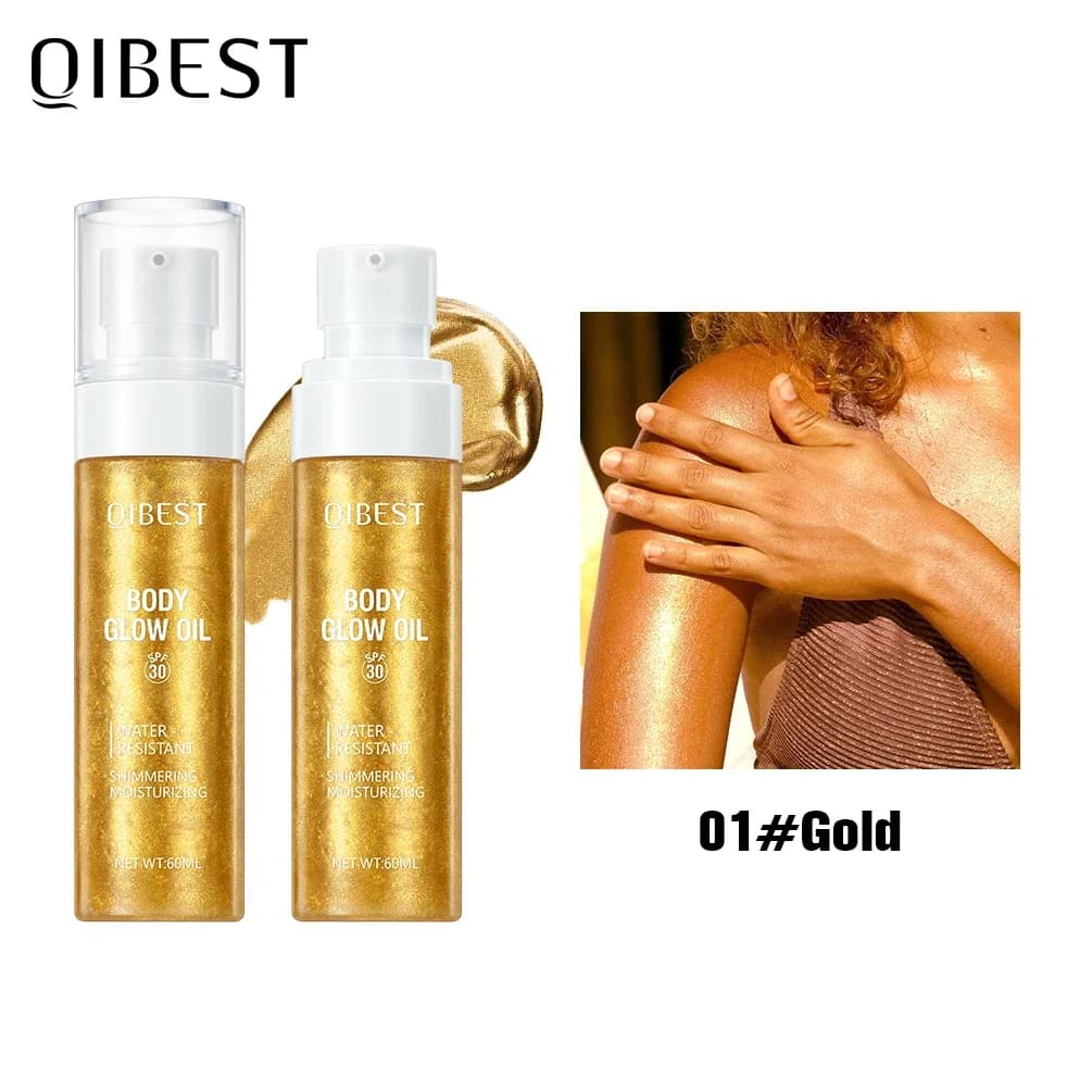 Huile Scintillante Corps QIBEST – Illuminateur Liquide Longue Durée Effet Pailleté Hydratant pour le