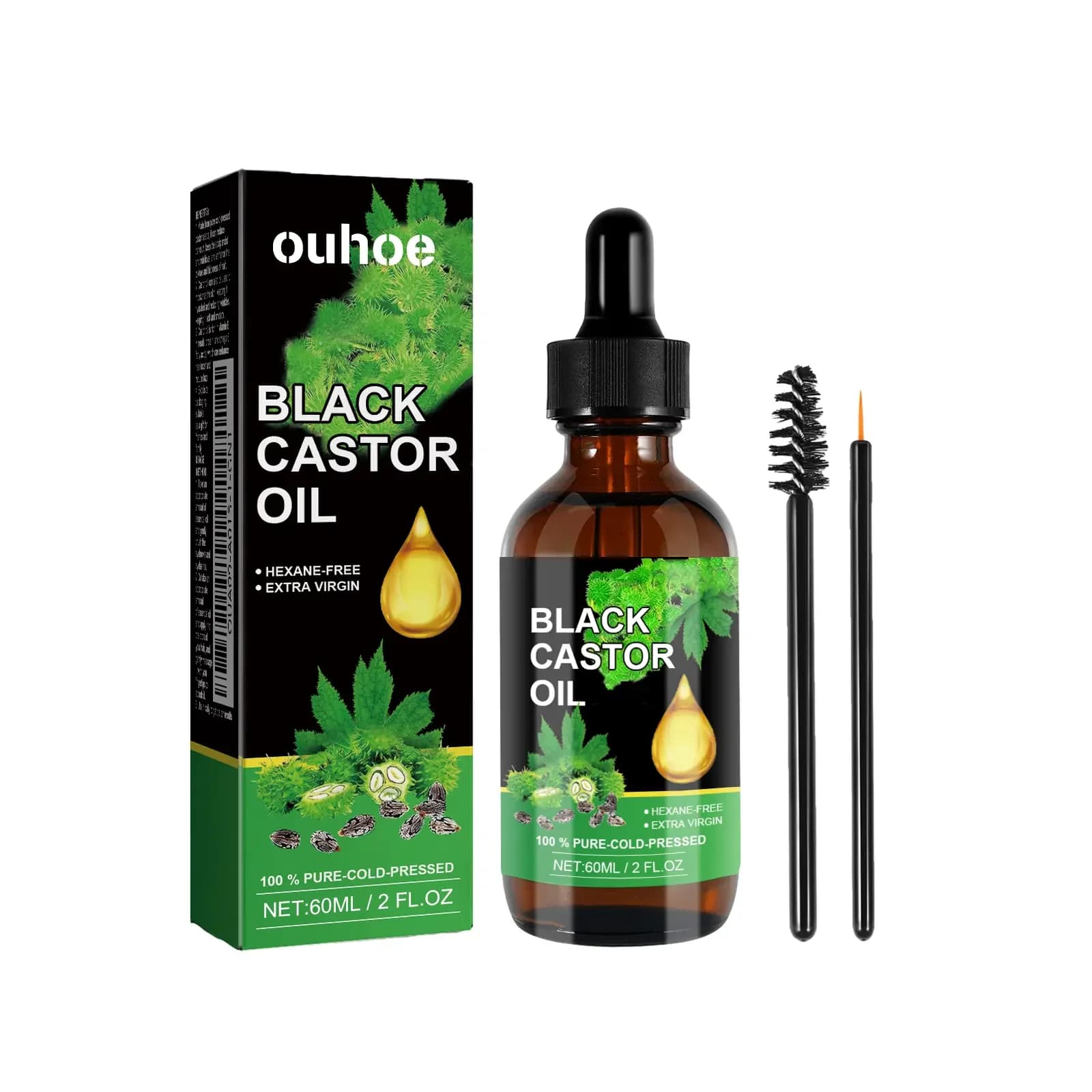 Huile de ricin noire pour la croissance des cheveux, des sourcils et des cils, traitement du cuir ch