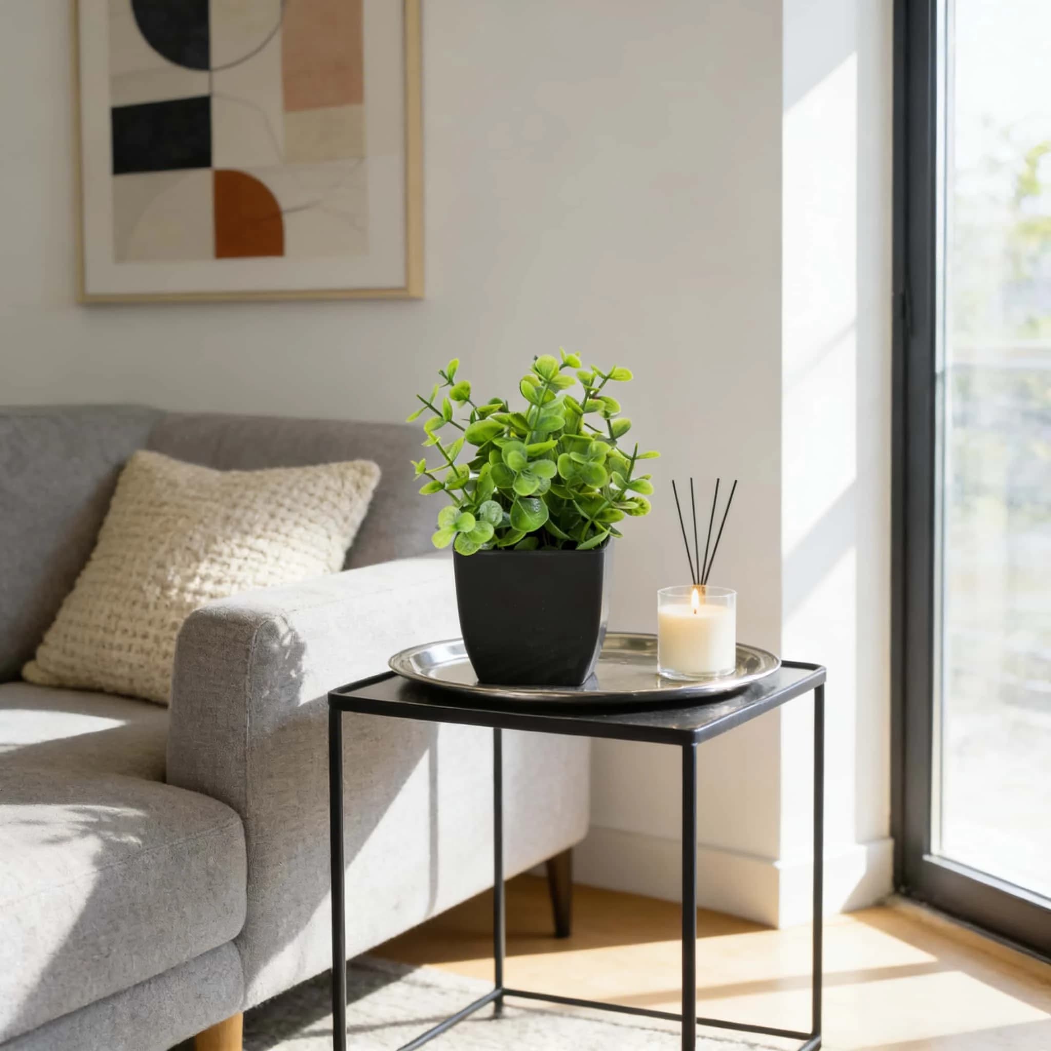 1 pièce Plante artificielle en pot d'eucalyptus réaliste avec pot noir, fausse verdure pour la maiso