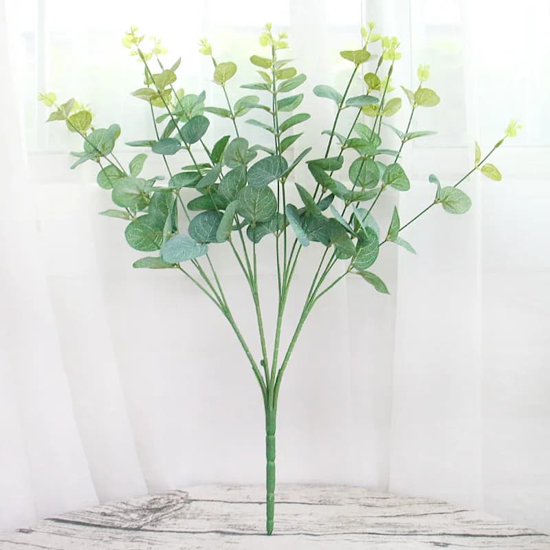 Feuilles d'eucalyptus vertes, plante artificielle, cuir chevelu, bricolage floral de mariage, matéri