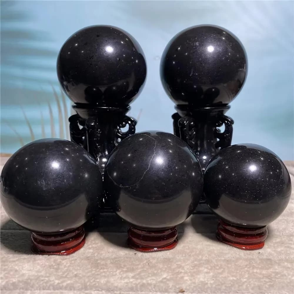 Boule de cristal de quartz noir tourmaline naturelle, pierres de guérison, spécimen, décoration arti
