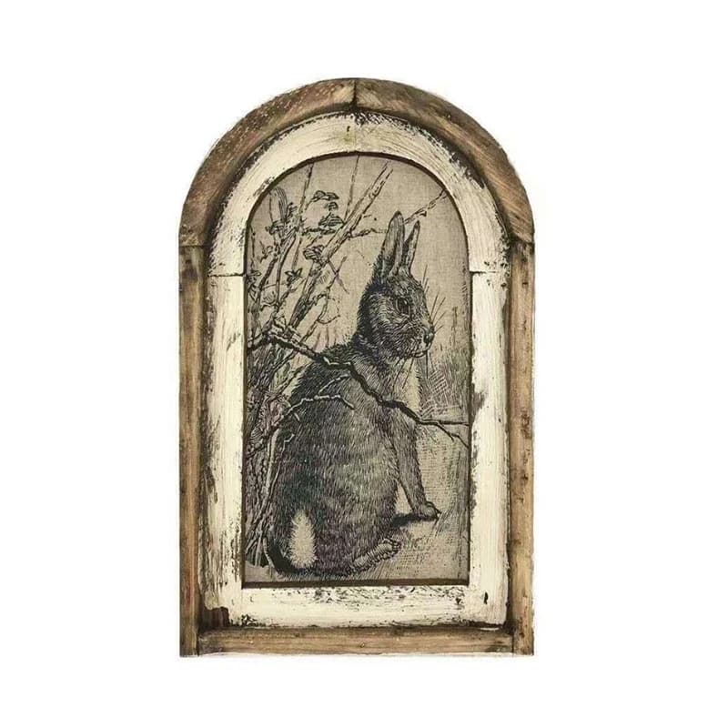 Peinture à l'huile de lapin en bois pour la décoration de la maison, affiche d'art mural rétro, lapi