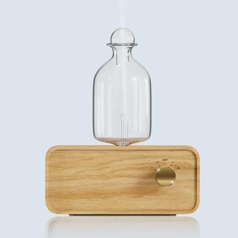 Diffuseur d'huile essentielle en verre, Base de Grain de bois, diffuseur d'arôme d'air 2600mAh, nébu
