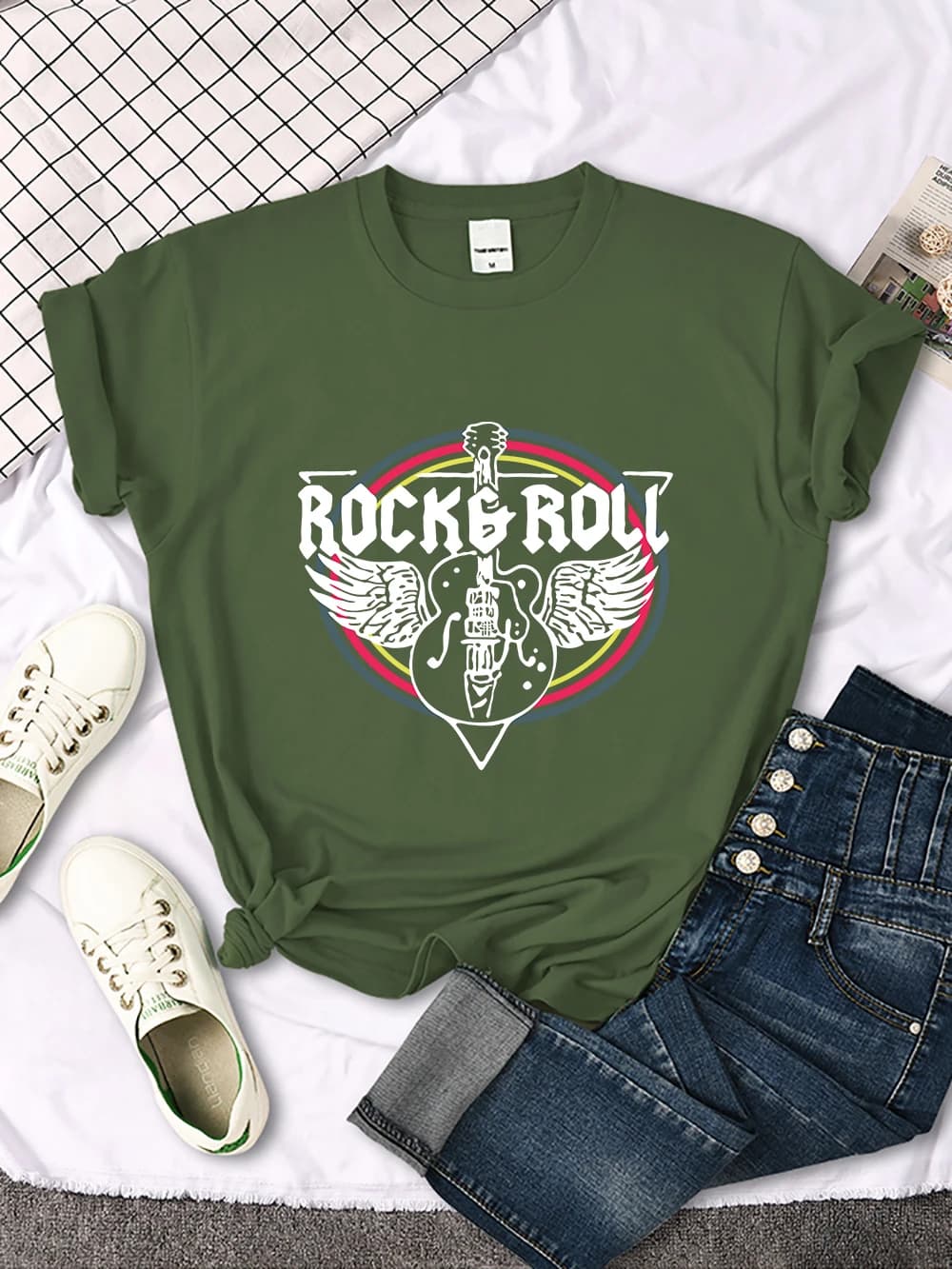 Rock Roll guitare électrique imprimé T-Shirt femmes décontracté confortable hauts respirant Cool à m