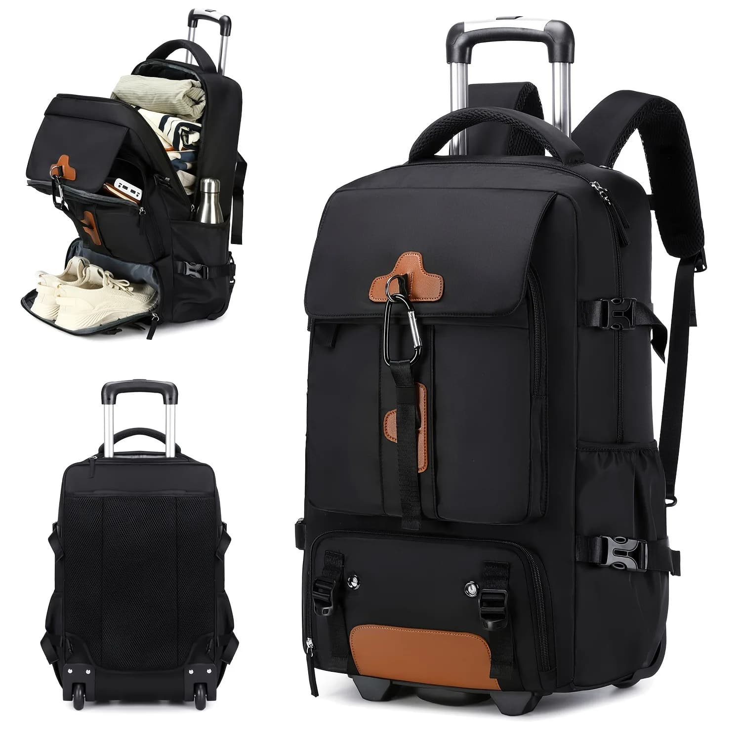 Sac à dos à roulettes grande capacité, sac à dos de voyage avec roulettes, bagage à main pour hommes