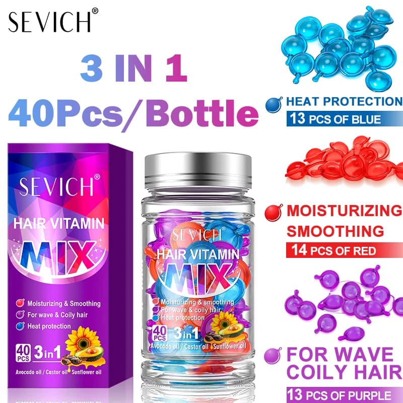 Capsules de Vitamine pour Cheveux Mélangés, Soin Capillaire Réparateur, Maltraité, Frisé, Soyeux, Hy
