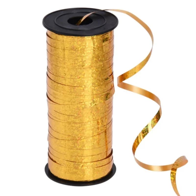Ruban frisé argenté et doré en rouleau, rubans dorés pour ballons, pour la décoration de fêtes et fe