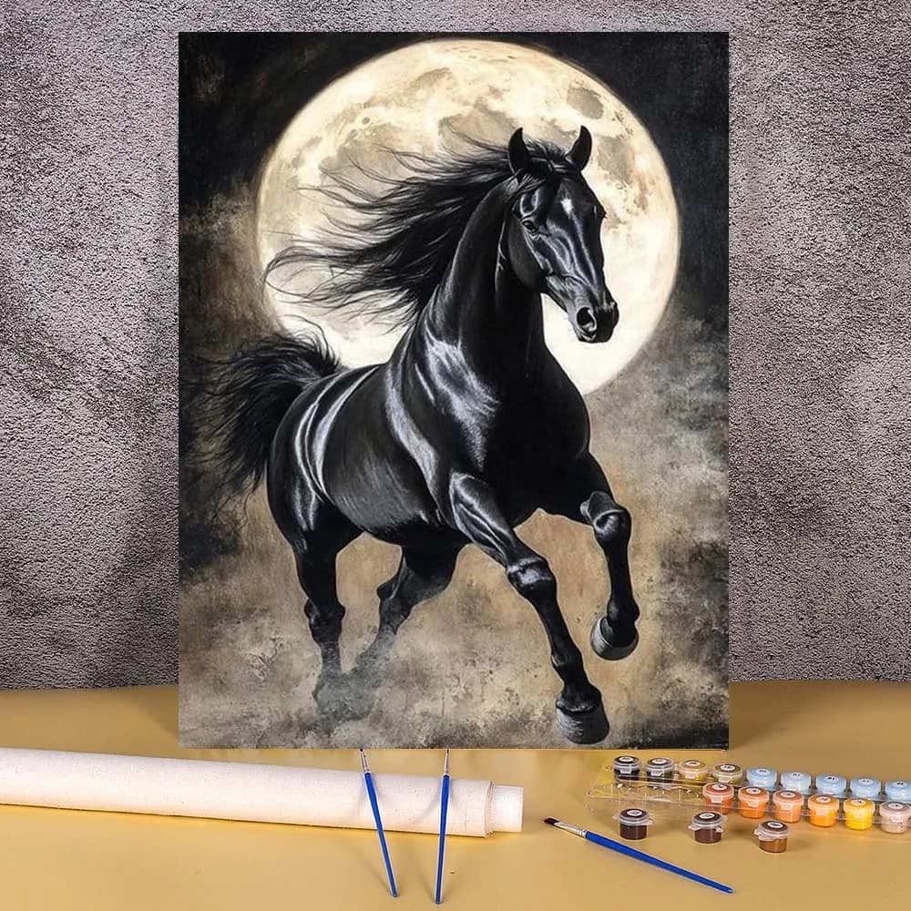 Bricolage cheval blanc peinture à l'huile par numéros ensemble couleur dessin sur toile peinture par