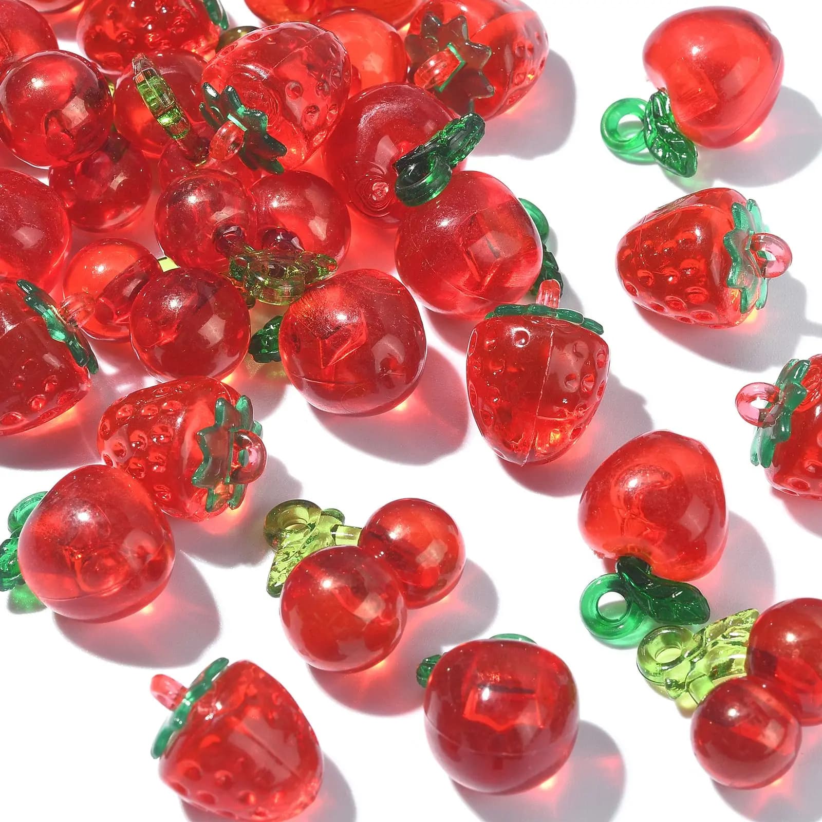 Breloques de fruits rouges en acrylique 3D, 3 styles, perles transparentes, aucun Harvey Apple, brel