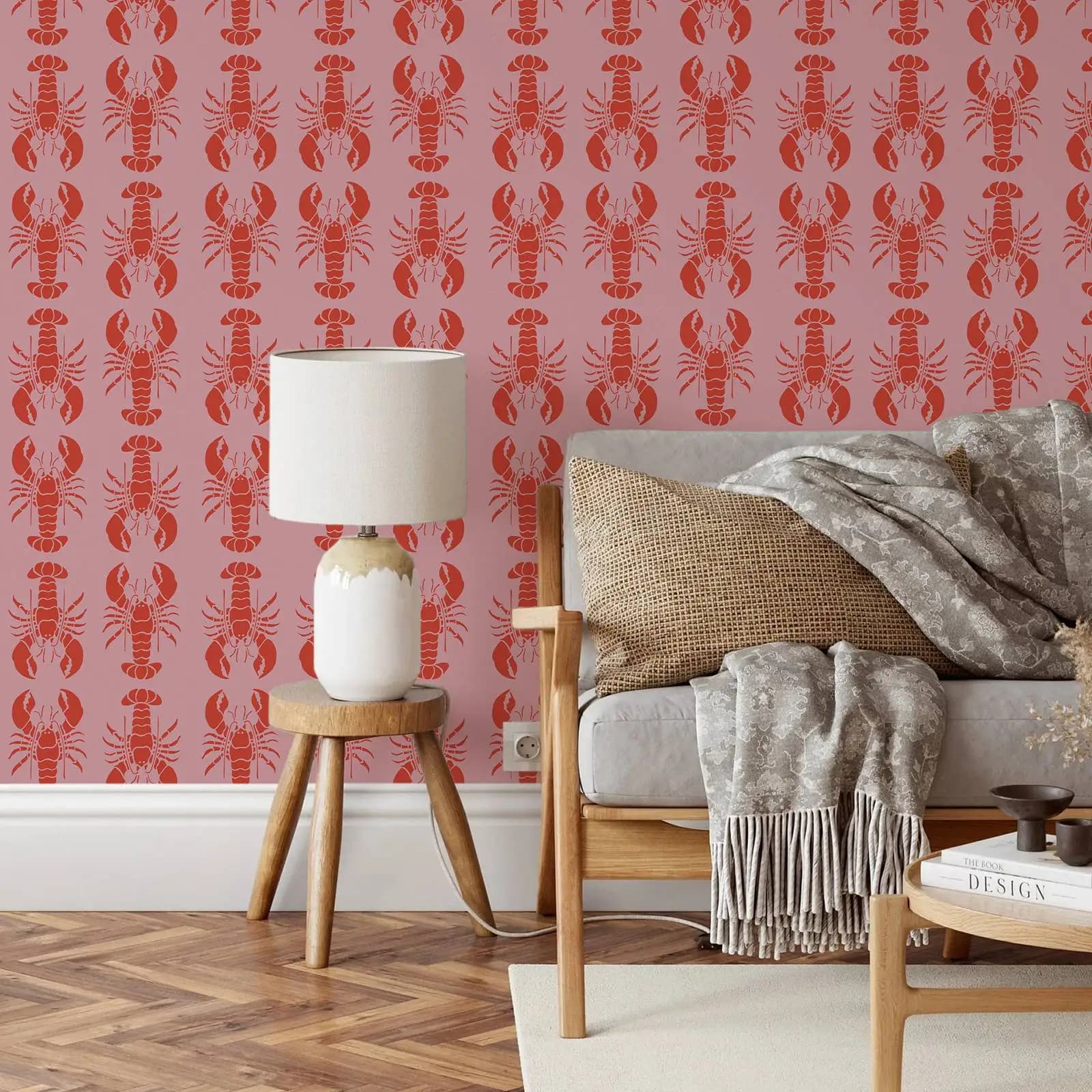 Papier peint à décoller et à coller en homard rose, facile à appliquer, parfait pour la décoration d