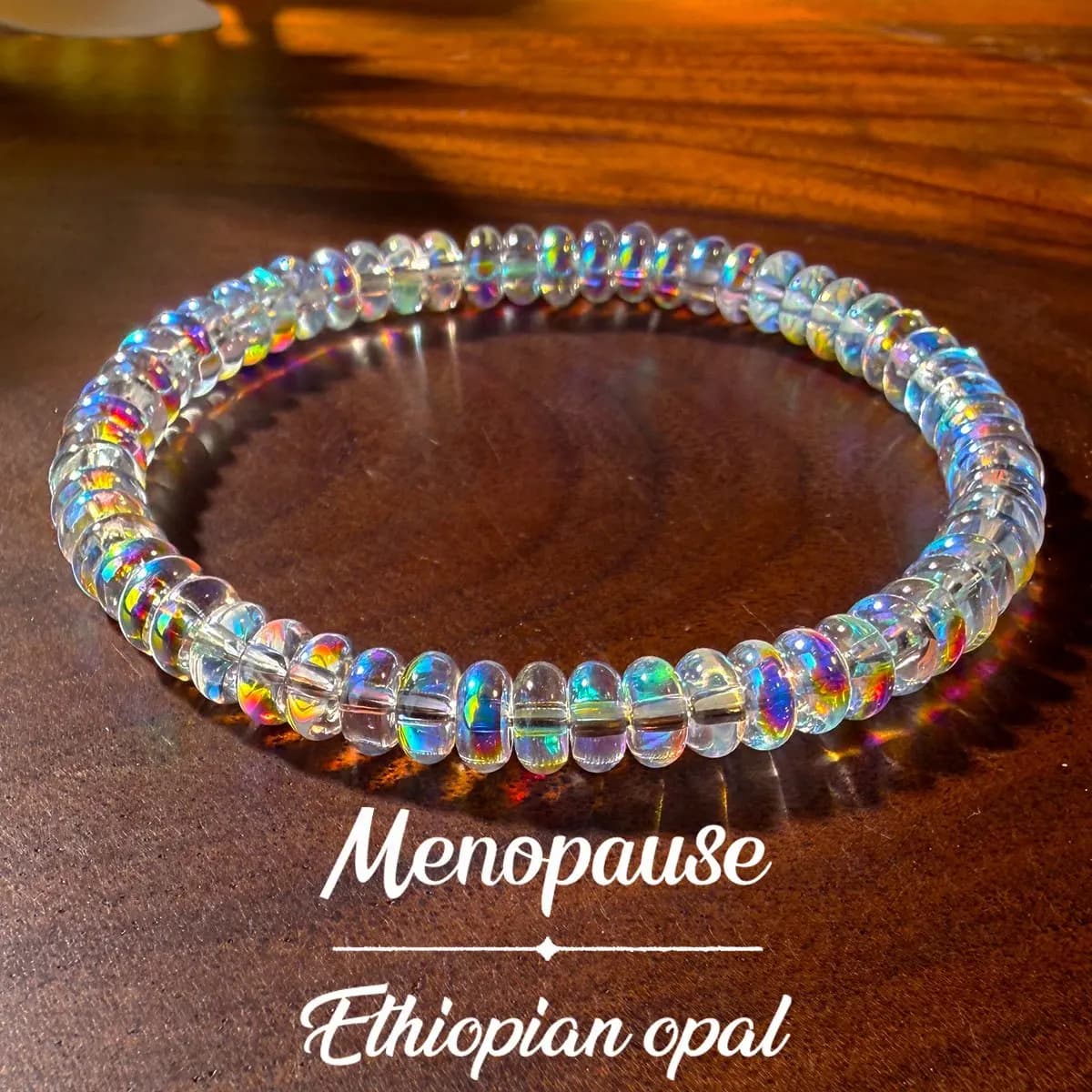 Bracelet en opale éthiopienne naturelle pour ménopause, bijoux en cordon élastique extensible, aide 