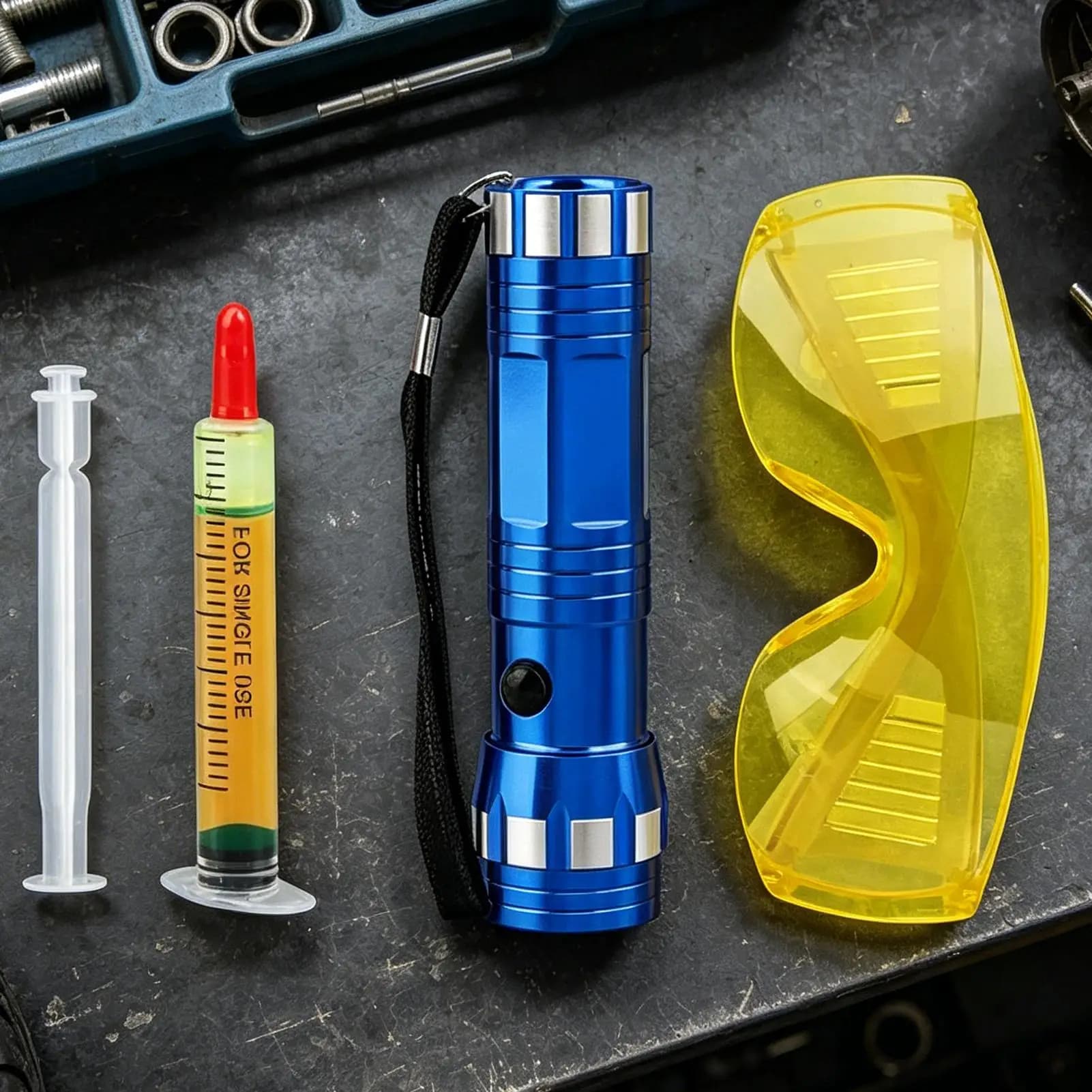 Kit de détection de fuites d'huile avec lampe torche UV AC de protection précise pour moteur automob
