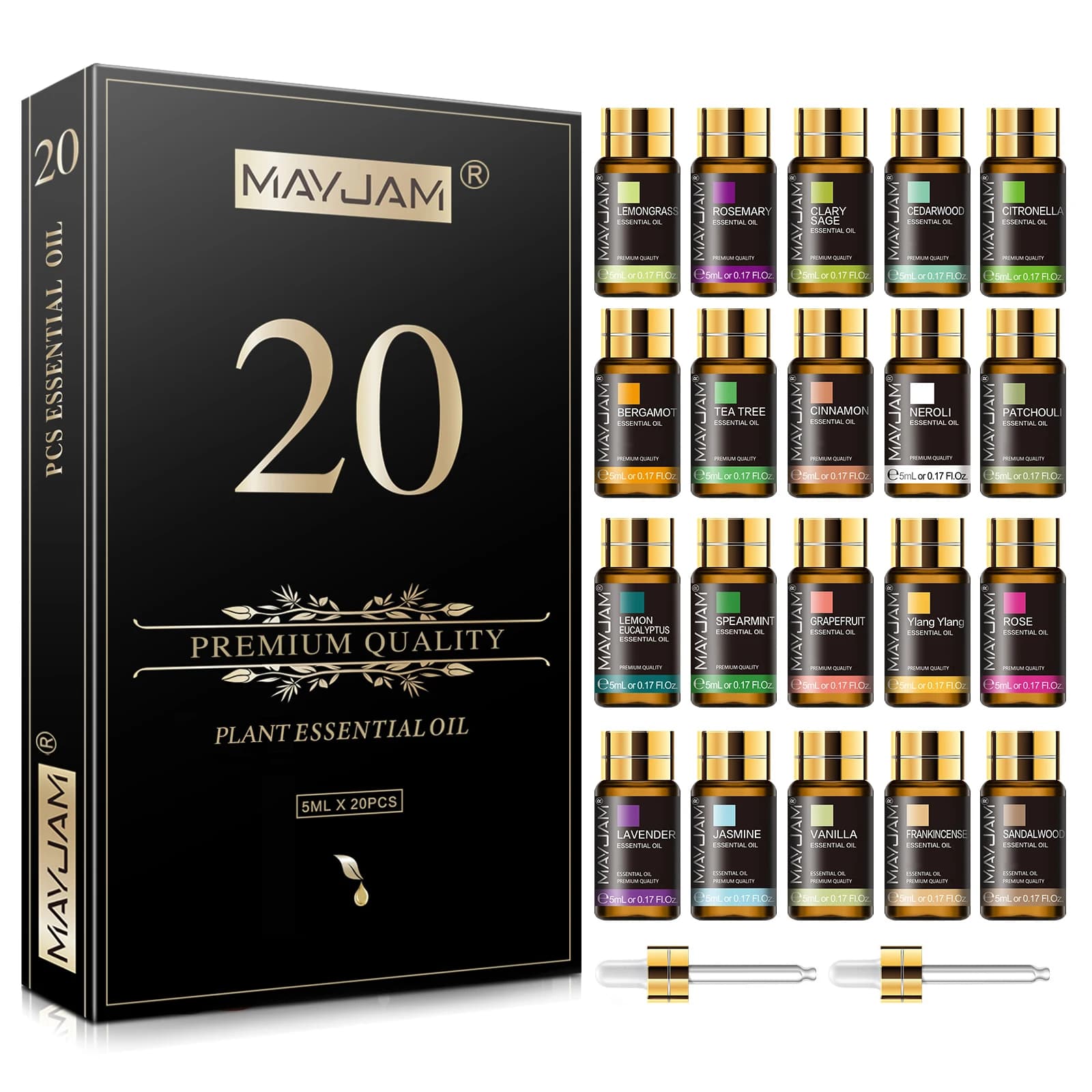 Kit d'huiles essentielles MAYJAM Lavande Vanille 20 flacons Huile d'aromathérapie Encens Patchouli C