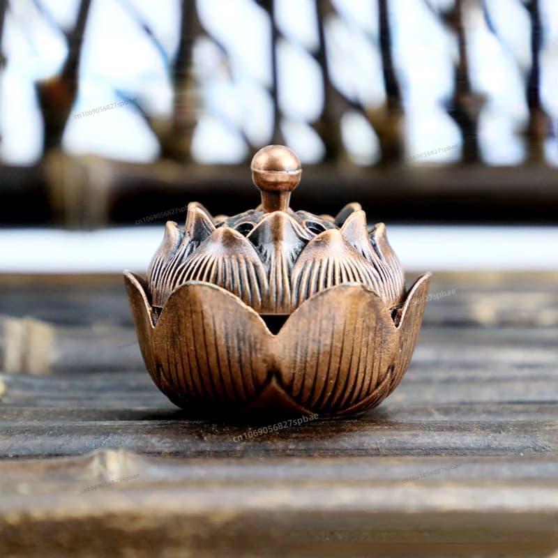 Ustensiles bouddhistes brûleur d'encens Lotus encensoir archaïque alliage de cuivre bois de santal a