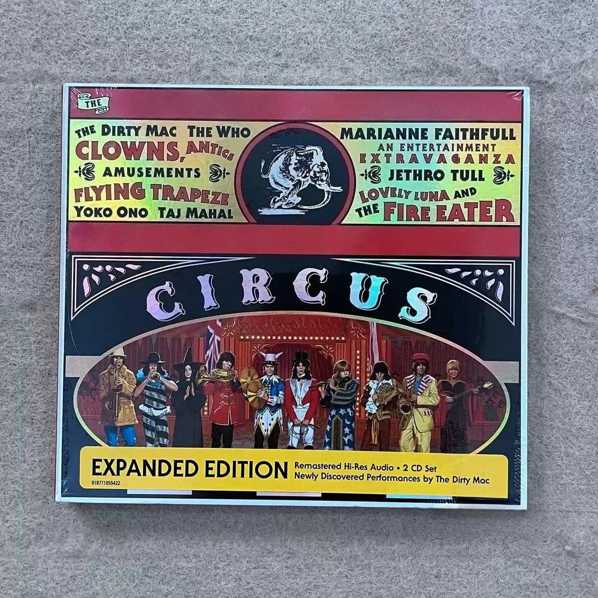 CD vintage des années 60 Rock Live, affiche de cirque rétro avec artistes colorés, disque de collect