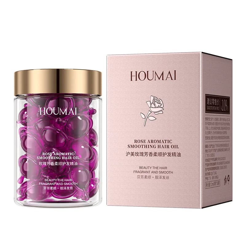 30 Capsules d'Huile Essentielle de Rose pour Cheveux, Capsules de Vitamines Capillaires, Sérum Lissa