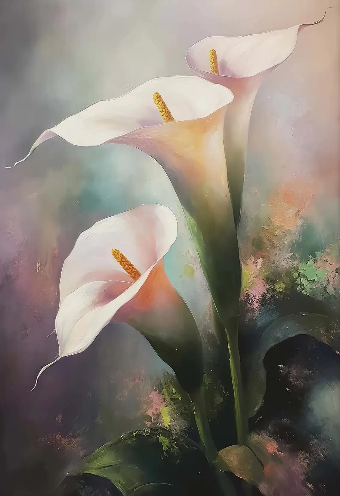 Peinture à l'huile classique simple, fleurs, lys, plantes vertes, bouquet de clou de girofle, affich
