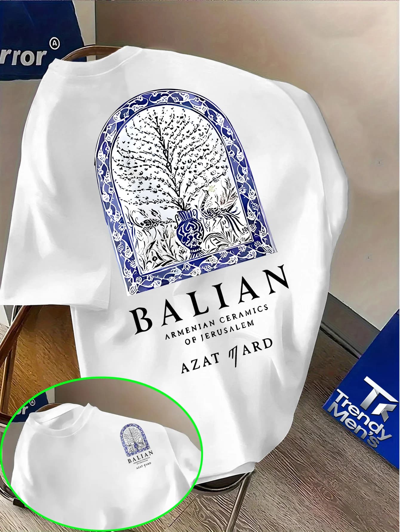 T-shirt graphique style céramique arménienne pour homme, respirant, 100 % coton, idéal pour l'été, l