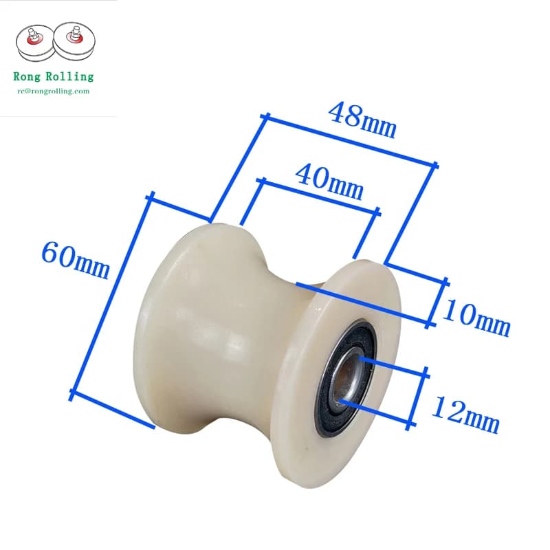 Rouleau coulissant en nylon rainuré, diamètre 60mm, épaisseur 48mm, rainure en U 50mm, roue en nylon