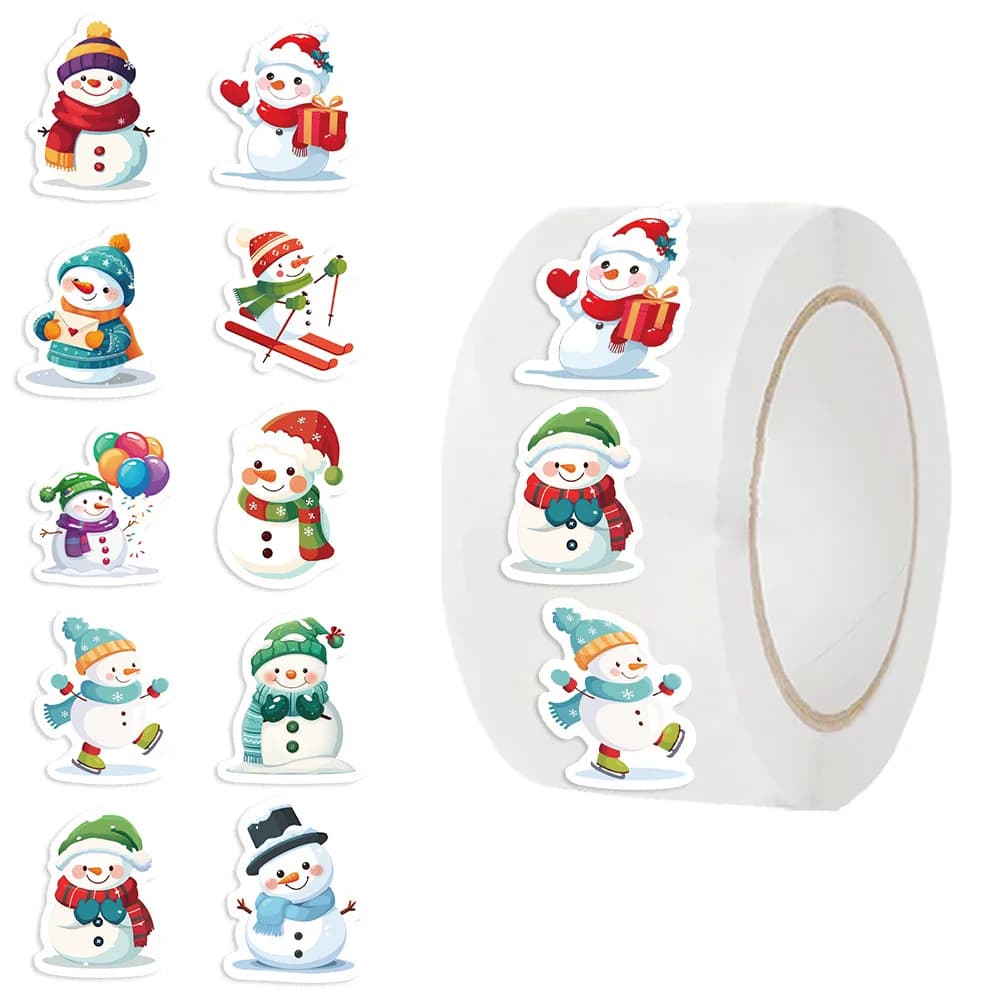 Rouleau d'autocollants bonhomme de neige récompenses de noël, 500 pièces/rouleau, pour Scrapbook, Jo