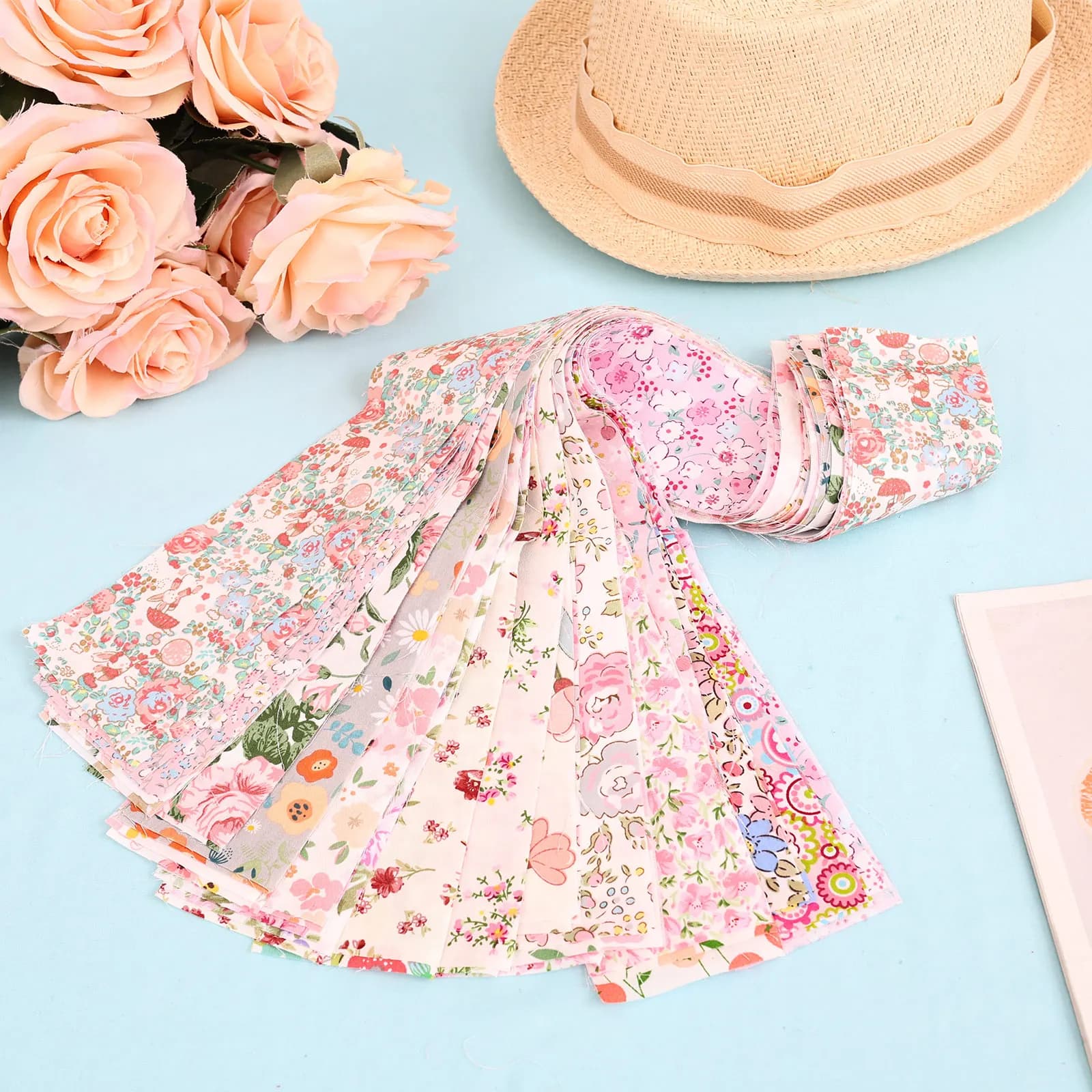 Lot de 80/100 bandes de tissu Jelly Roll en coton à imprimé floral, pré-coupées pour le patchwork et