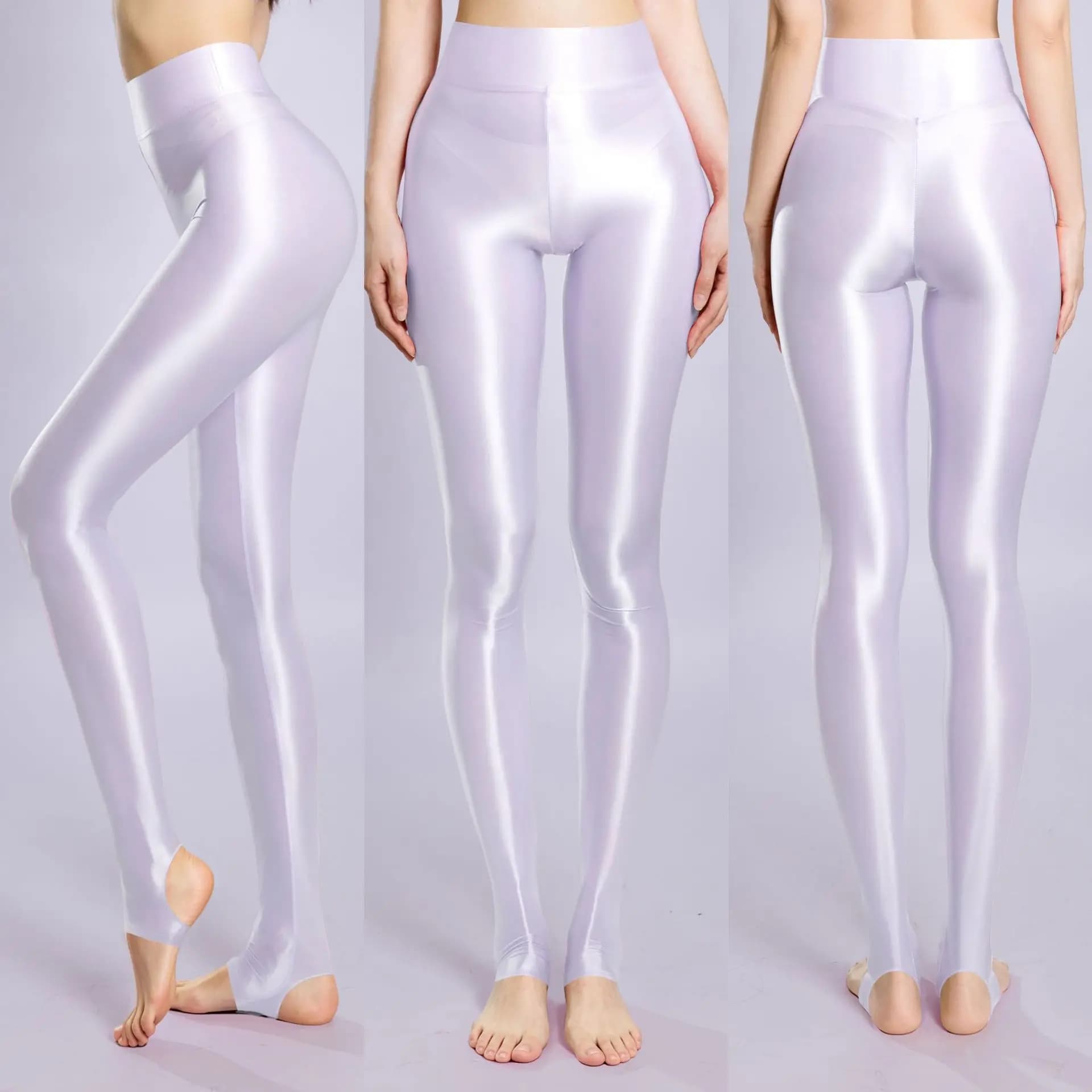 Leggings et collants pour femmes, effet wetlook, brillants et lisses, avec taille élastique, pour le