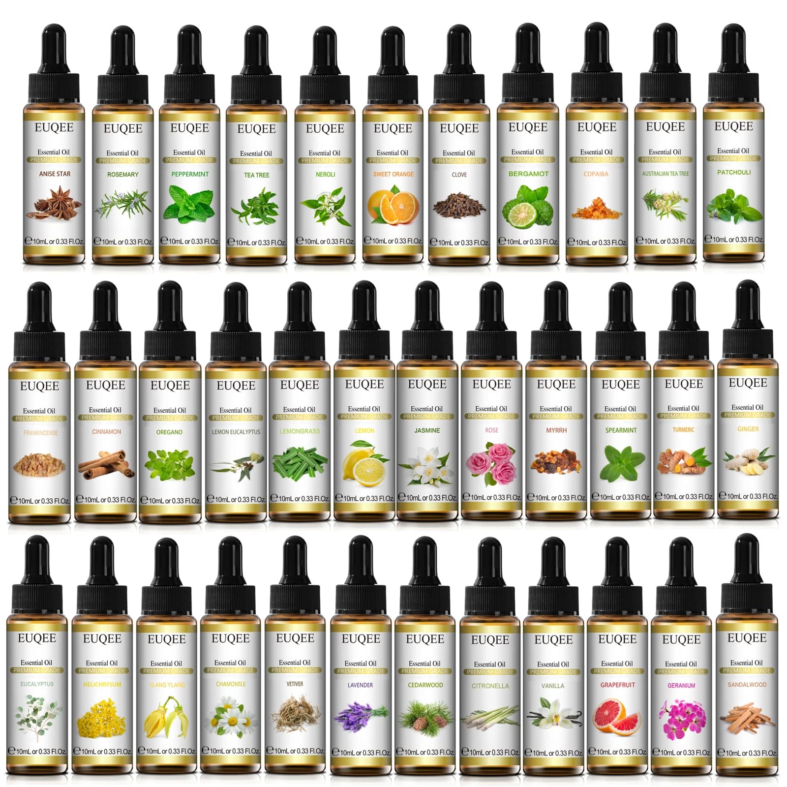 EUQEE 10ml huile essentielle Pure menthe poivrée Palo Santo bergamote Eucalyptus lavande cannelle bo