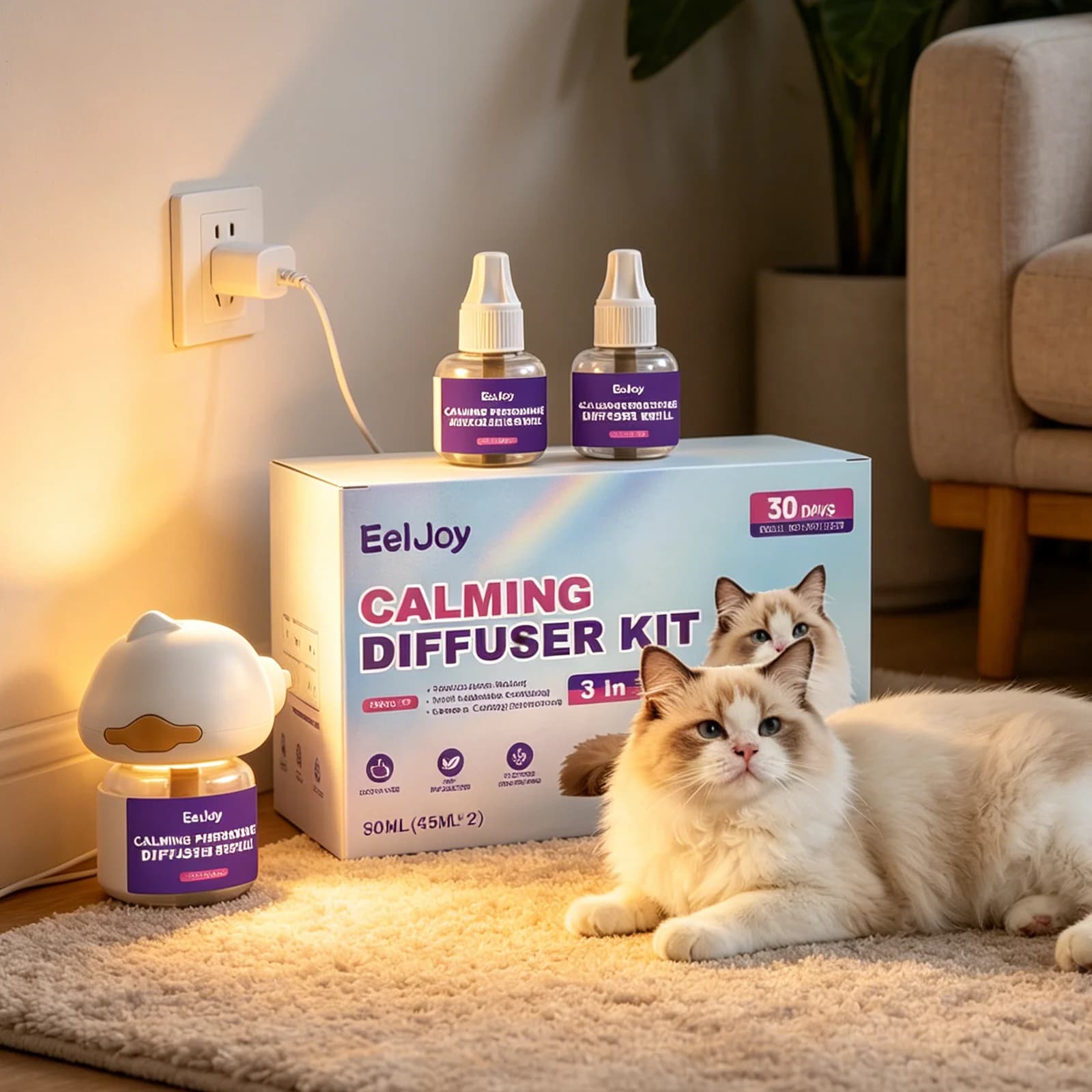 Diffuseur apaisant naturel pour soulager le stress des chats avec huile essentielle végétale, diffus