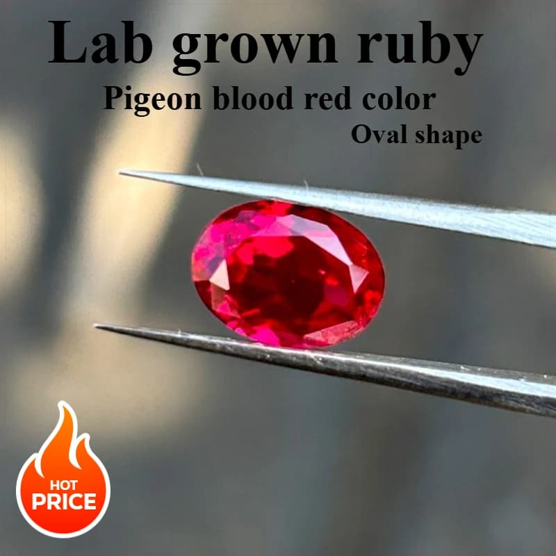 Pierres synthétiques rubis taille ovale couleur rouge sang de pigeon avec certificat, non naturelles
