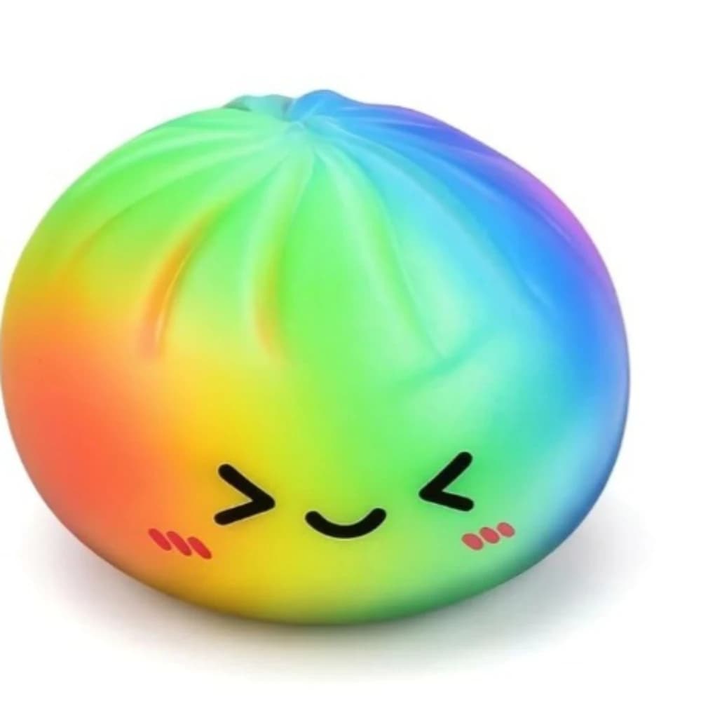 Jouet Squishy en forme de boulette aux couleurs arc-en-ciel avec bambou, à remontée lente, anti-stre