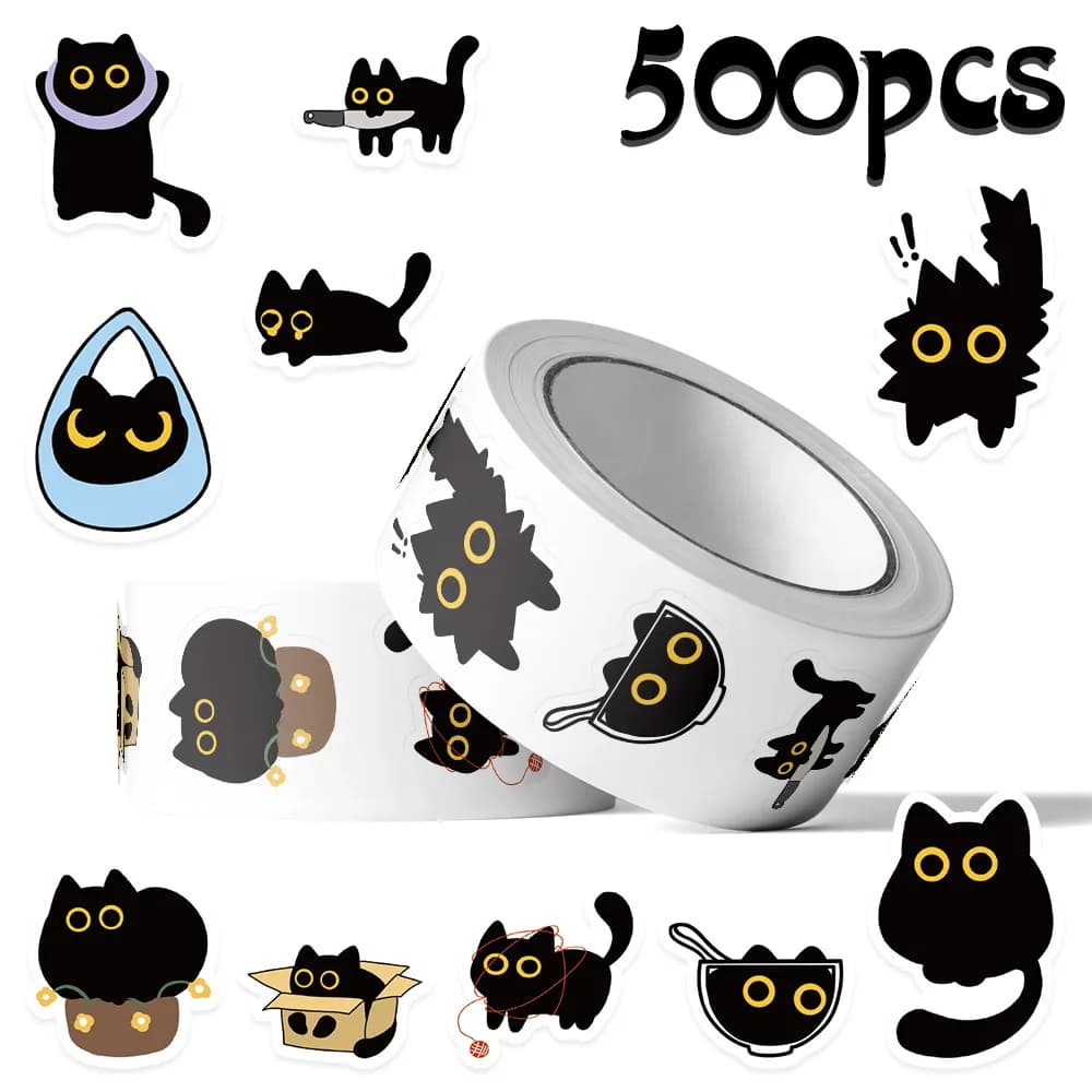 Rouleau d'autocollants chat mignon, 500 pièces/rouleau, Graffiti créatif, autocollants de scellage d
