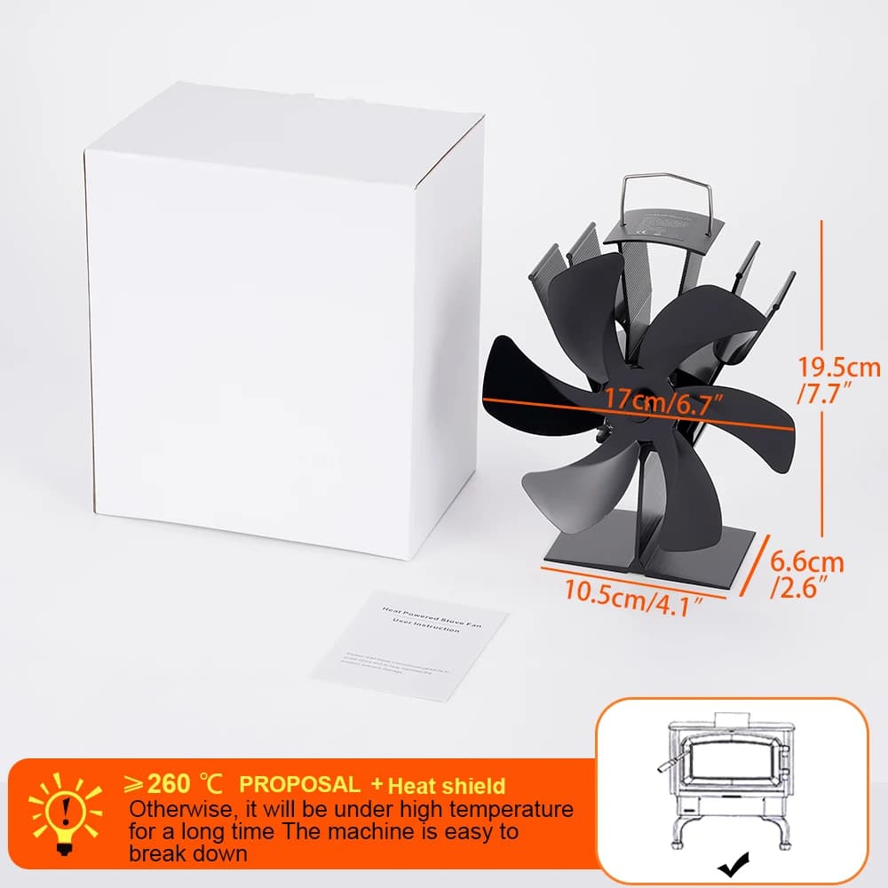 Ventilateur de cheminée noir, poêle à bois, poêle à soupe, chauffage silencieux, distribution effica