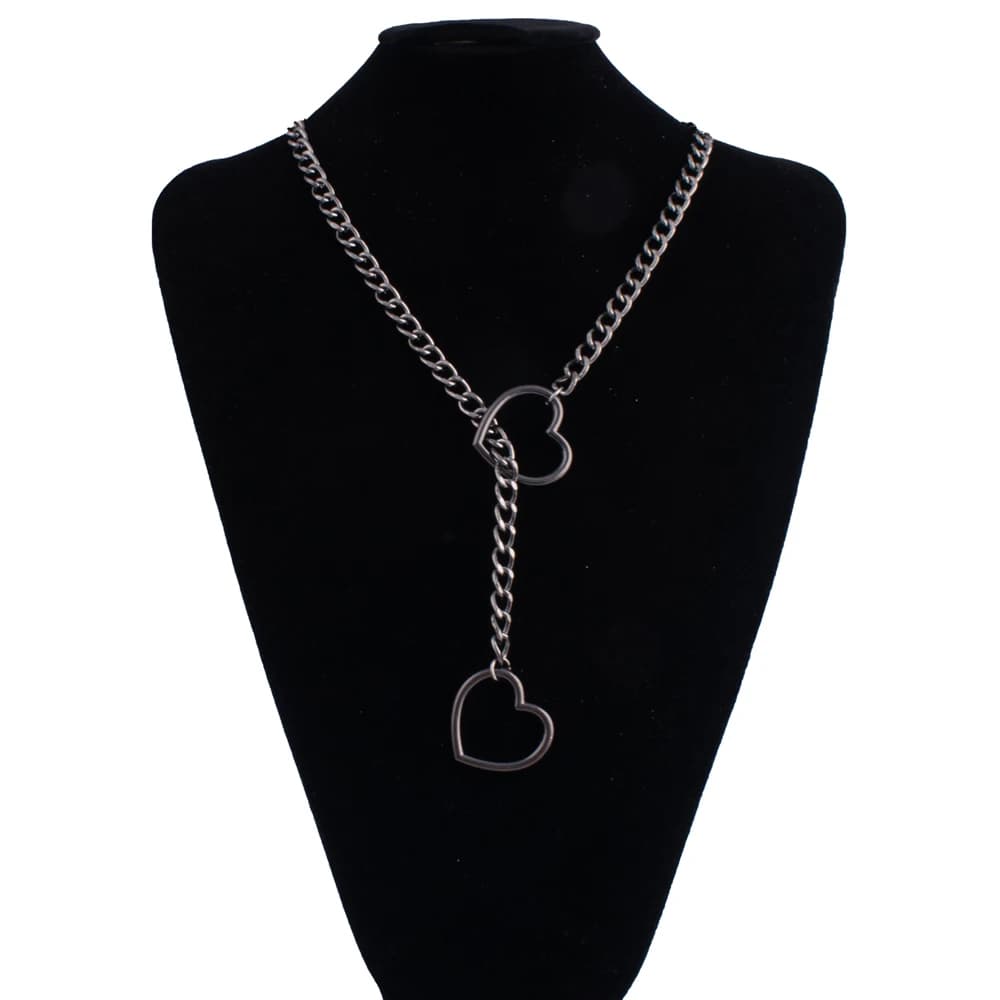 Collier chaîne en forme de cœur pour femmes, style punk rock, collier ras du cou, bijoux pour couple