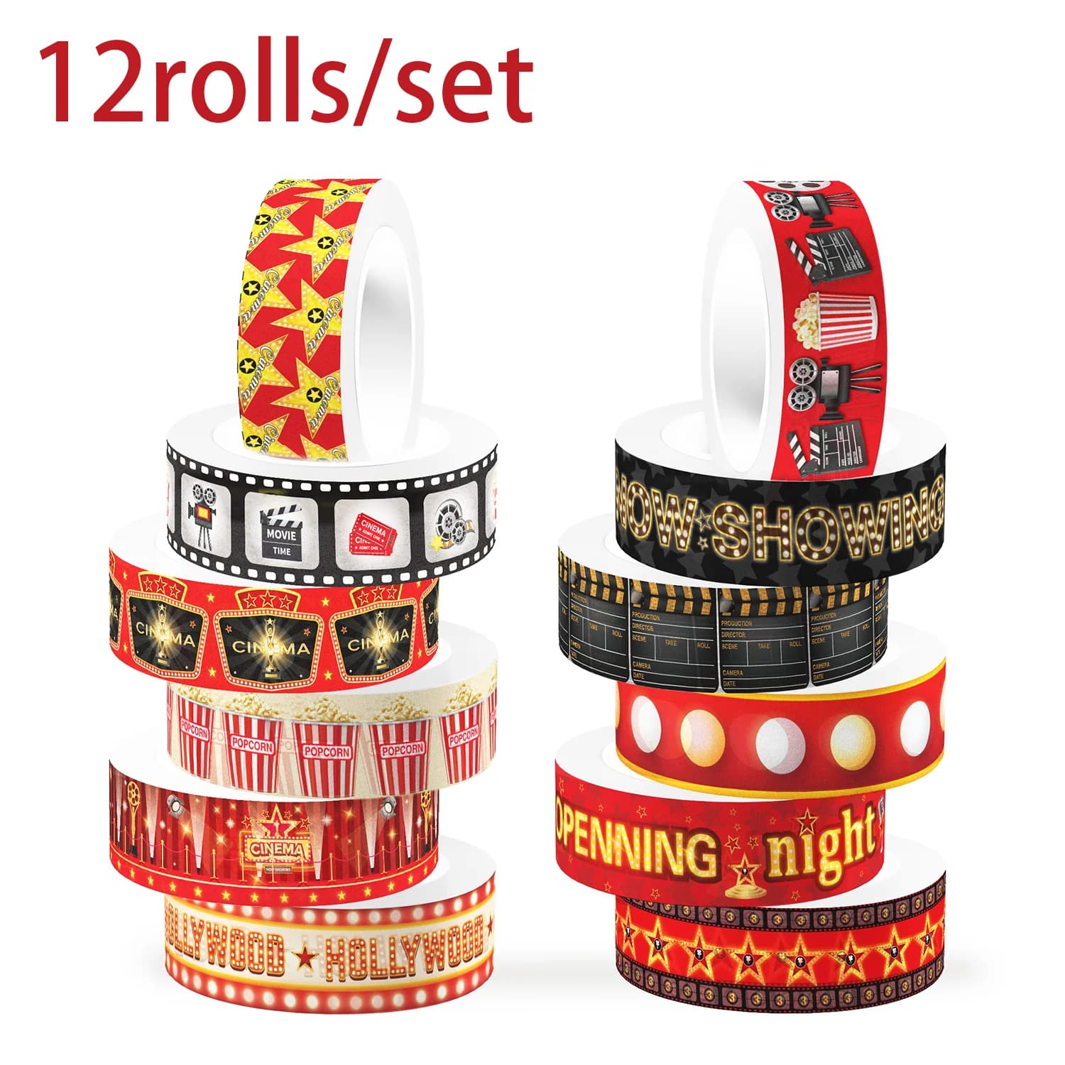 12 Rolls Cinema Film Themed Washi Tape Set, Adhesive Tape, Masking Tape DIY Craft Handbook Materials