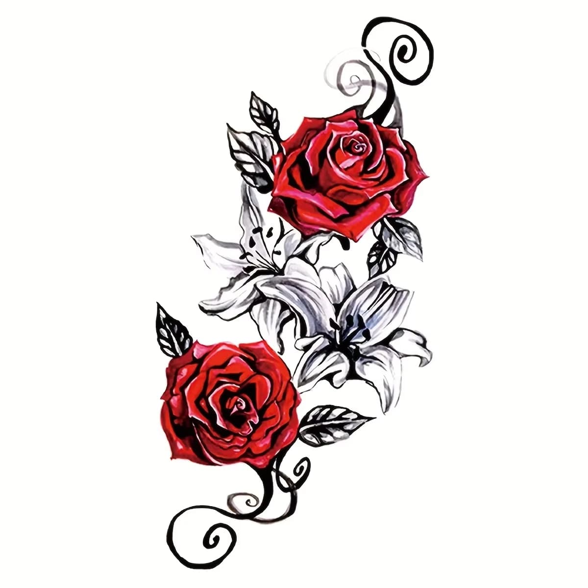 Tatouages temporaires Rose rouge pour femmes, tatouages imperméables serpent, yeux et fleurs colorée