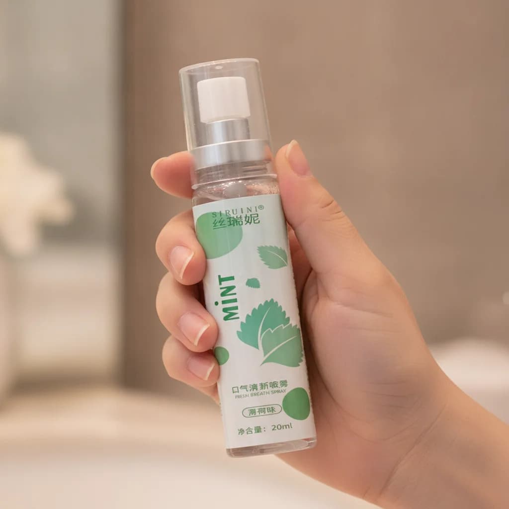 Spray rafraîchissant pour l'haleine longue durée 20 ml, saveur fruitée menthe, ingrédients menthe ha