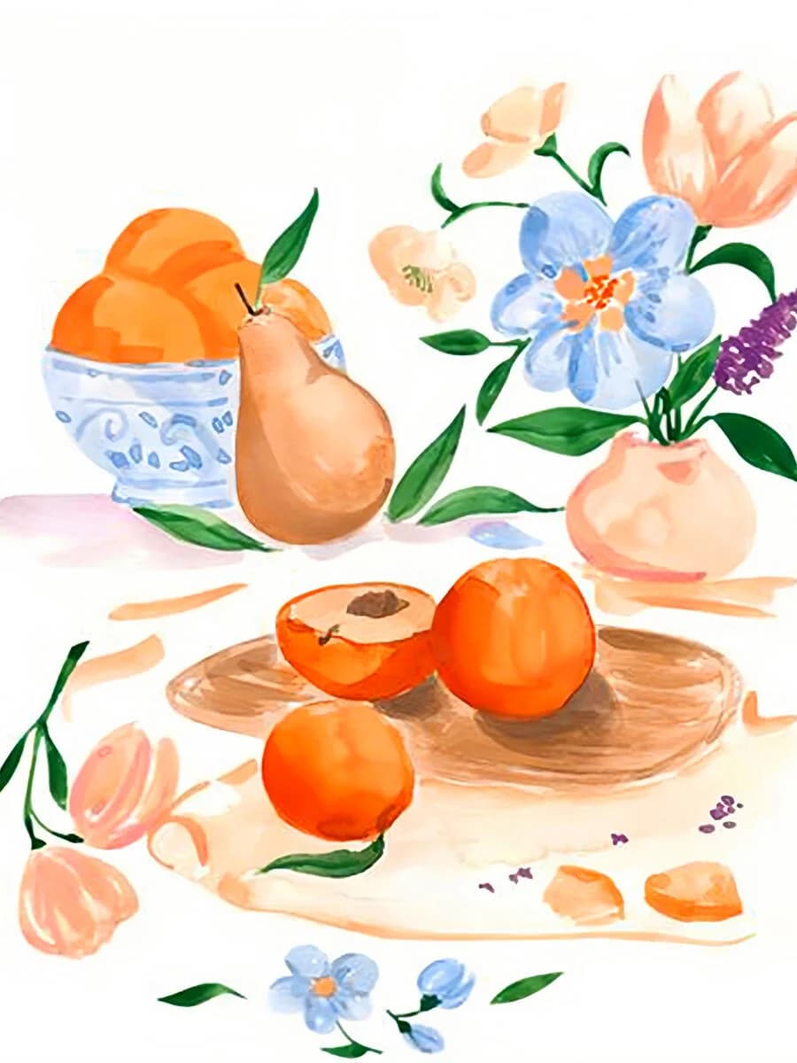 Peinture à l'huile par numéros pour adultes, paysage de cuisine, fruits et fleurs, coloriage sur toi
