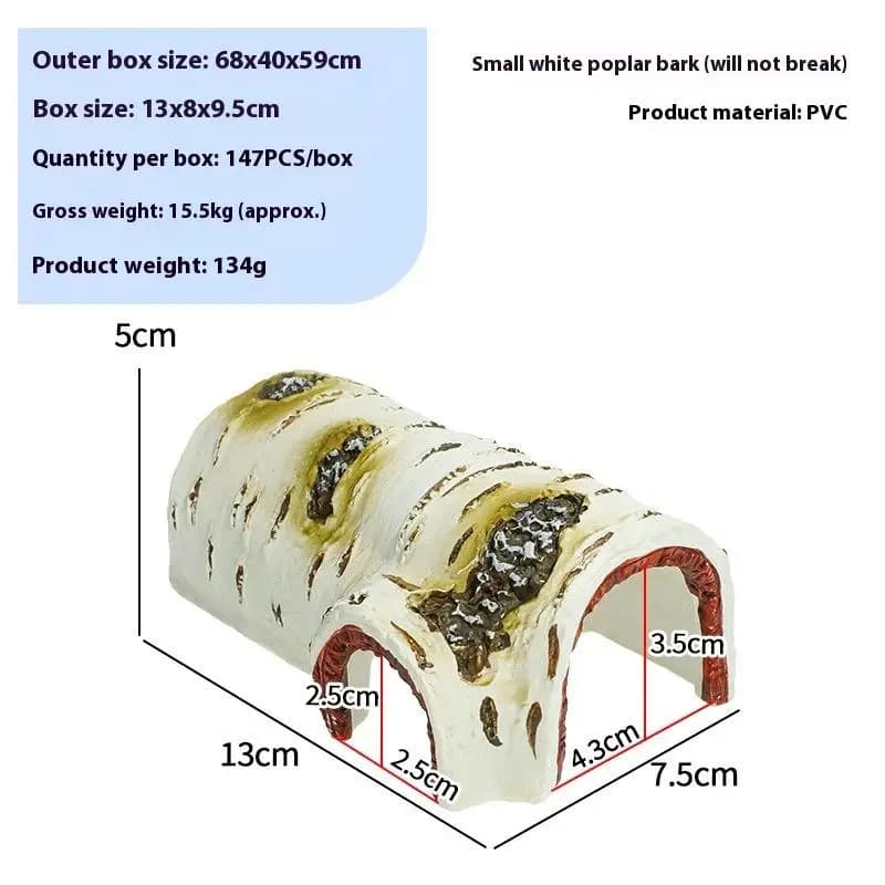 Grotte de cachette pour reptiles – Abri durable en résine à texture de bois de bouleau pour lézards 