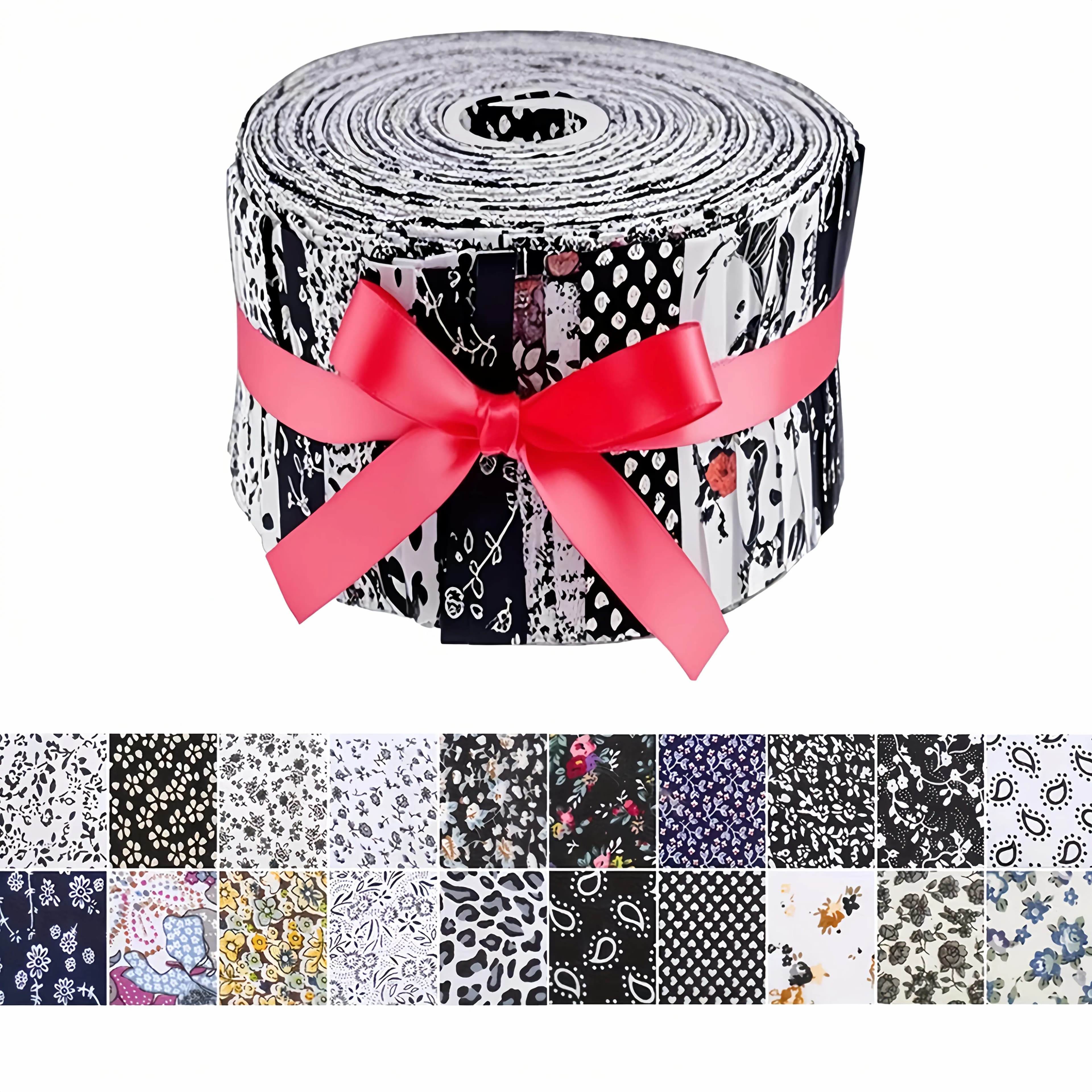 Ensemble de rouleaux de tissu en pur coton imprimé matelassé noir, rouleaux de gelée à motifs de fle