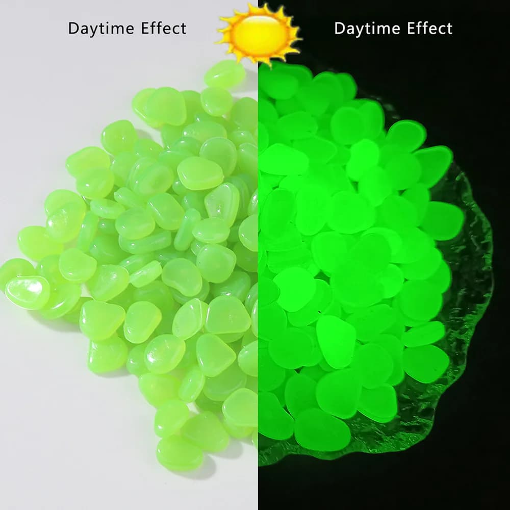 Pierres lumineuses qui brillent dans la nuit, galets scintillants, passerelles extérieures, décorati