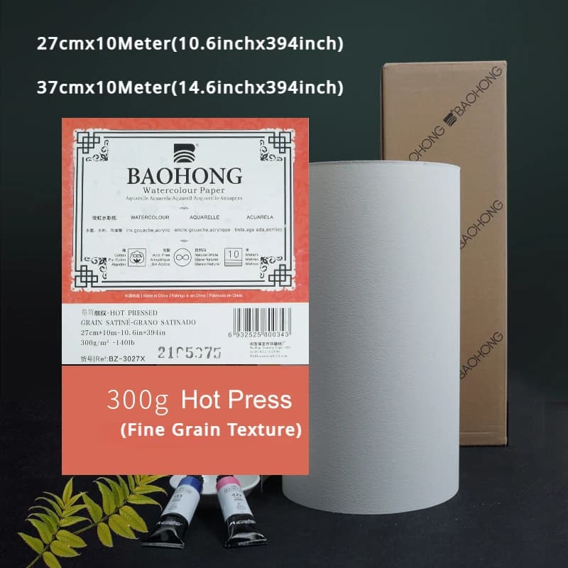 BAOHONG rouleau de papier aquarelle 300g blanc naturel 100% coton 10.6/14.6in * 394in (27/37cm * 10m