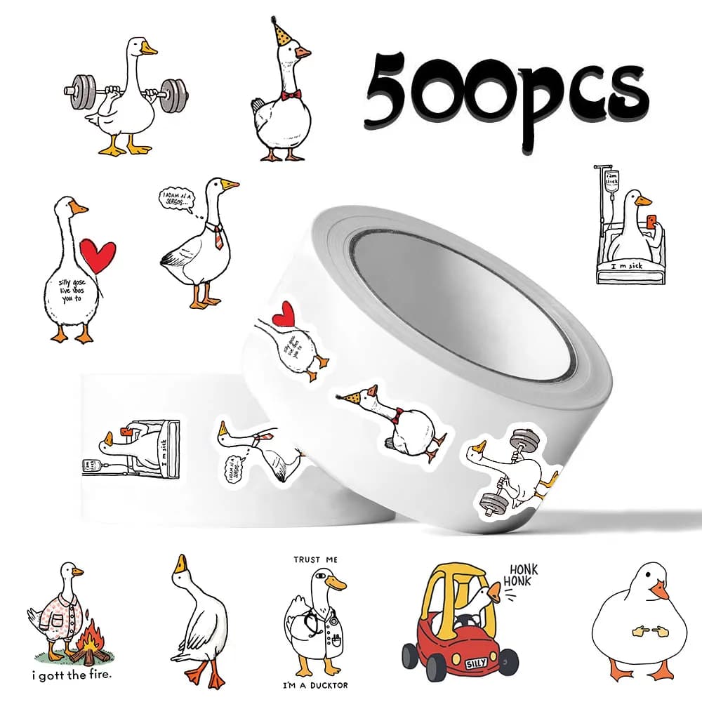 Rouleau d'autocollants en PVC pour ordinateur portable, 500 pièces/rouleau, dessin animé mignon, gra