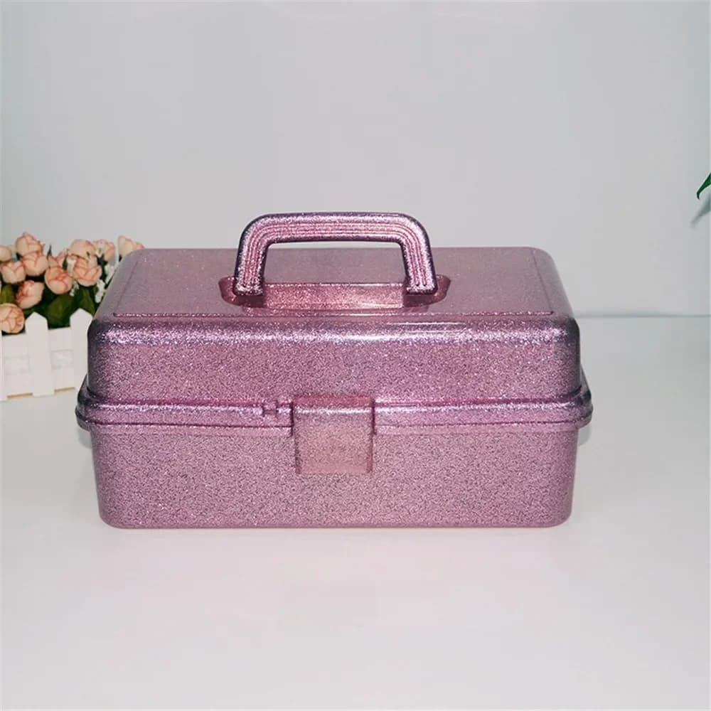 Boîte de rangement à main pliable à 3 couches, boîtes d'accessoires de cosmétiques de beauté à paill