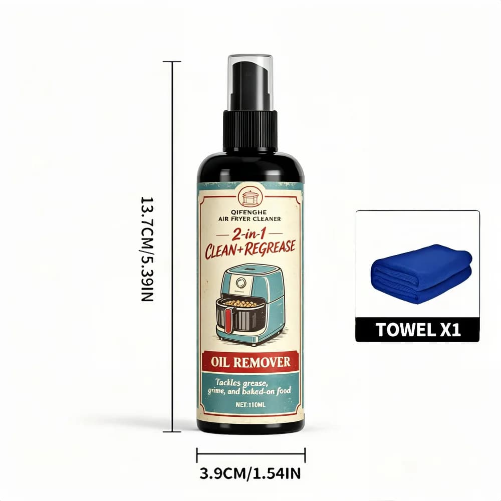 QIFENGHE 110ML Nettoyant 2-en-1 pour friteuse à air avec serviette, puissant dégraissant, élimine la